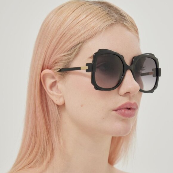 NEW GUCCI WOMEN OVERSIZED BLACK SUNGLASSES GUCCI - Picture 2 of 5